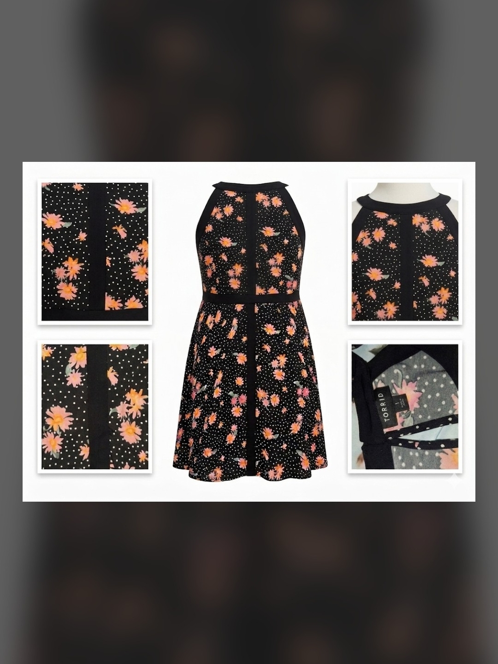 torrid Black Halter Dress with Pink & Peach Floral Print